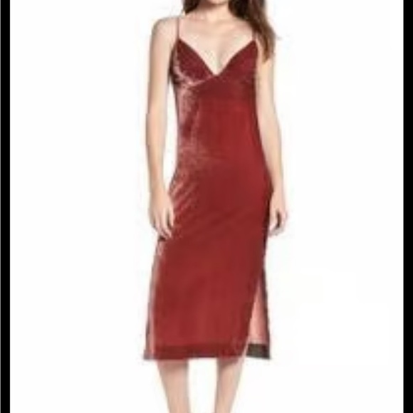 Velvet Velour MIDI Slip Dress Slit Burnt Orange NEW NWT Medium 7 For All Mankind - Picture 3 of 10